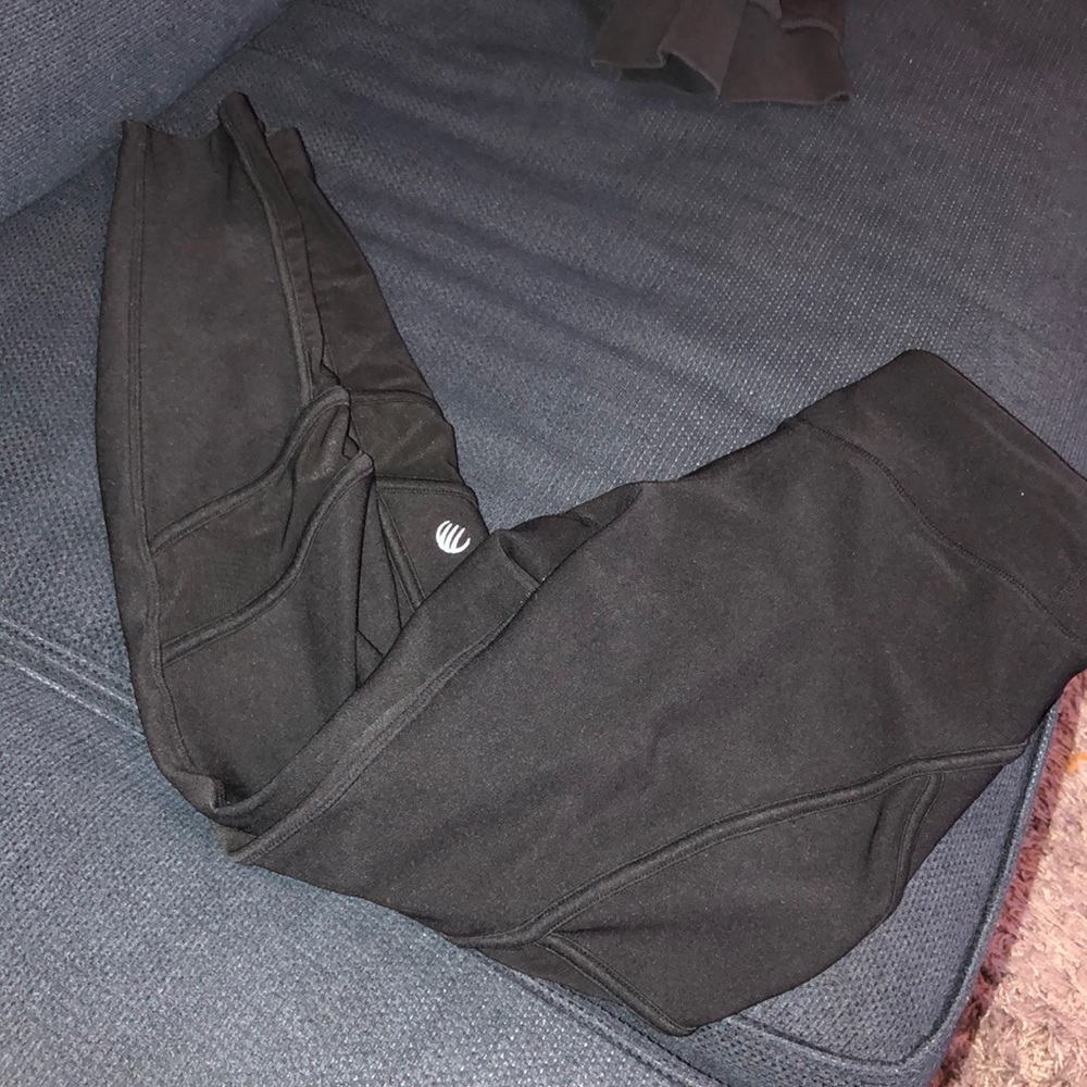 Black yoga pants with mesh inserts